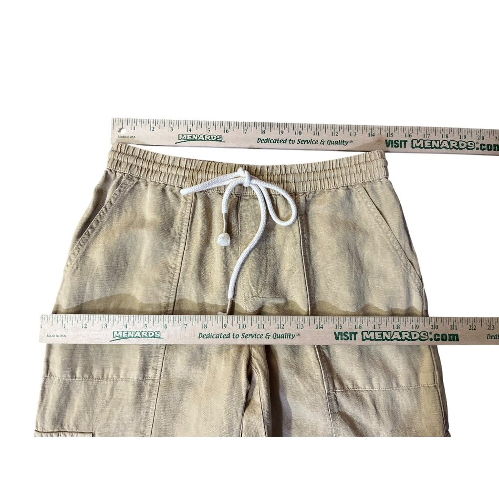 Nicole Miller Linen Blend Cropped Pants Womens L Tan Drawstring Used - Picture 10 of 16